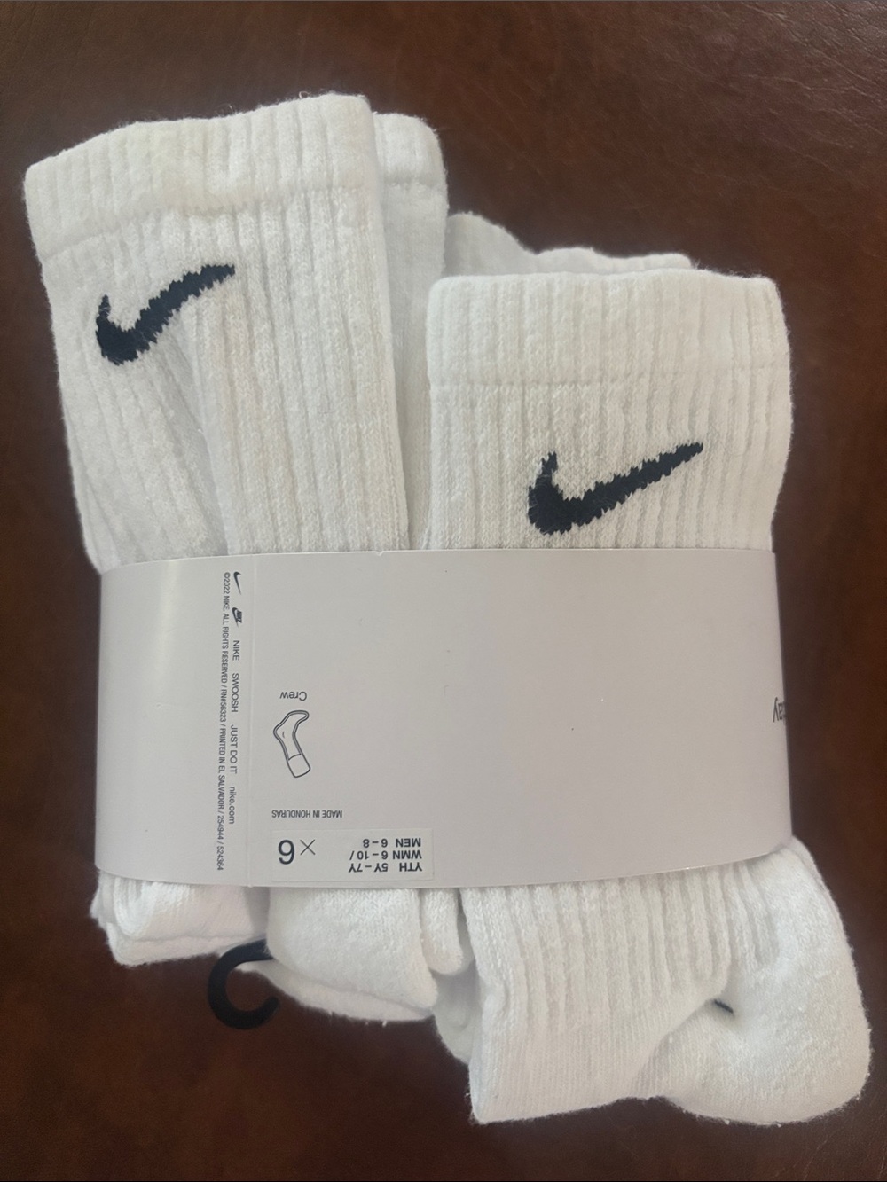 Nike White Crew Socks with Black Swoosh - Pack of 6